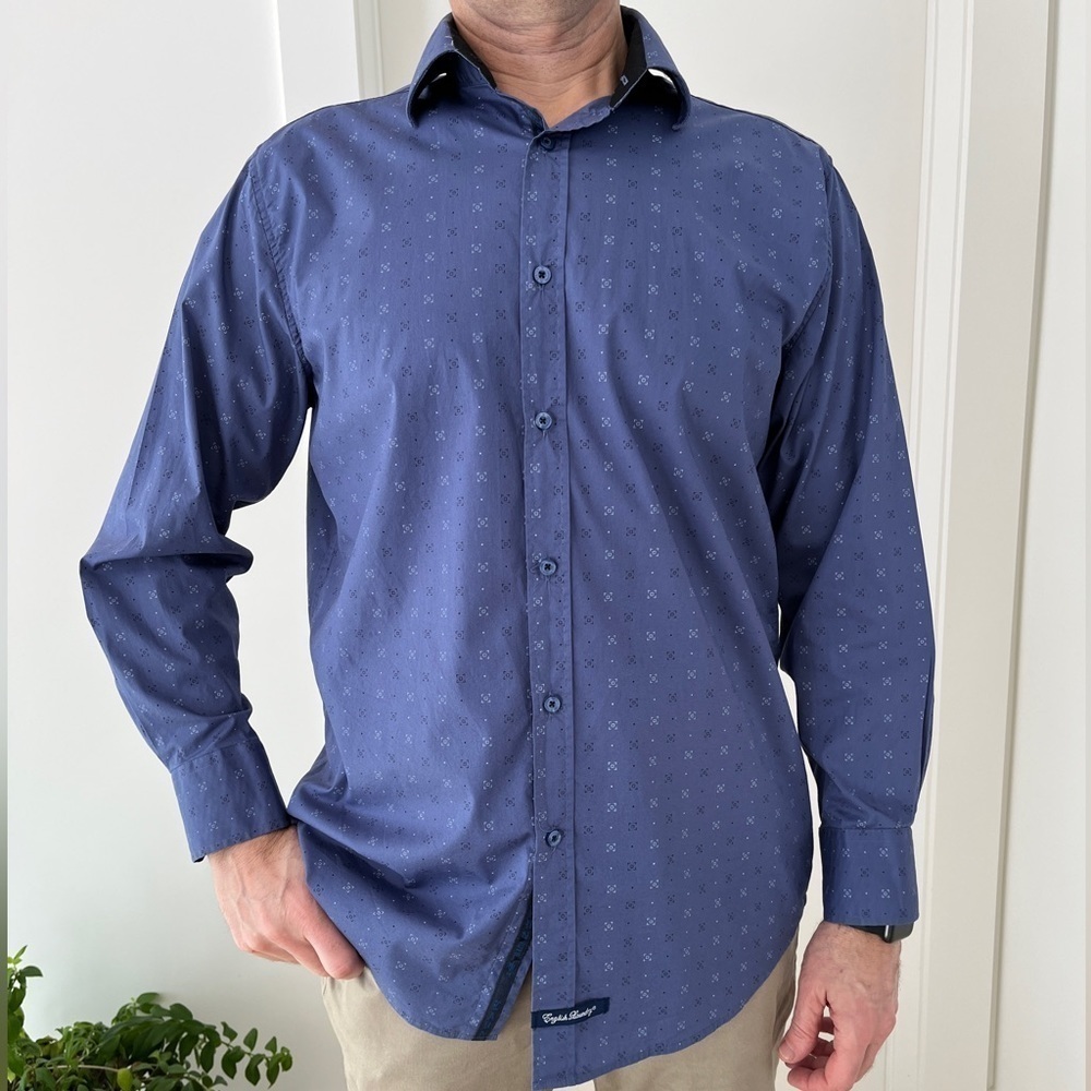 ENGLISH LAUNDRY Blue Long Sleeve Button Front Shirt Business Casual Office